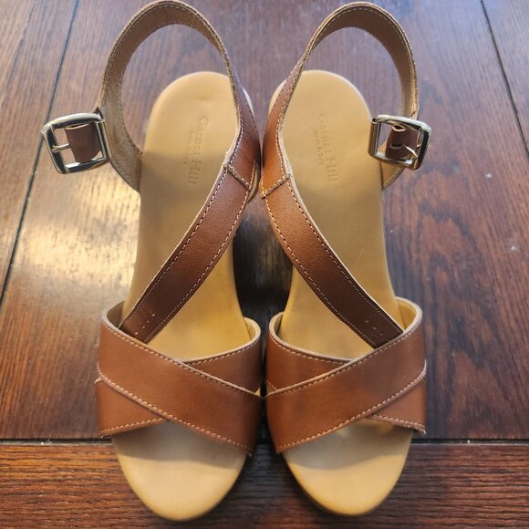 Garnet Hill Shoes - Garnet Hill Italian Leather Caramel Color Wedge Sandals